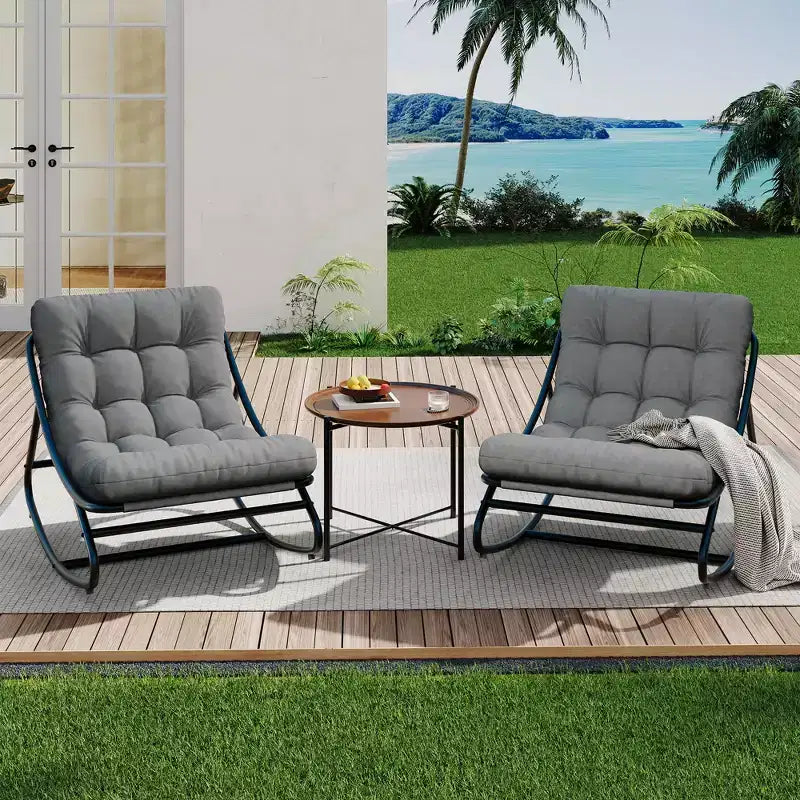 Papasan Rocking Chair with Cushion, Oversized Outdoor Rocking Chair, All Weather Rocking Papasan Chair for Bedroom/Living Room/Porch/Garden/Patio