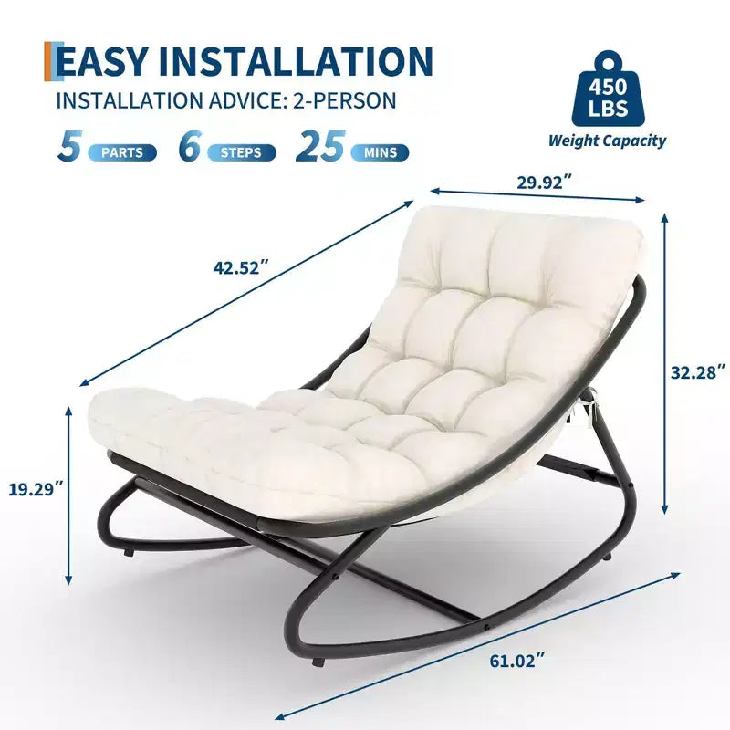 Papasan Rocking Chair with Cushion, Oversized Outdoor Rocking Chair, All Weather Rocking Papasan Chair for Bedroom/Living Room/Porch/Garden/Patio