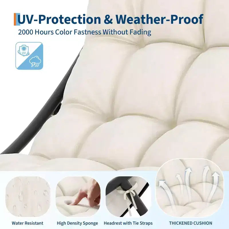Papasan Rocking Chair with Cushion, Oversized Outdoor Rocking Chair, All Weather Rocking Papasan Chair for Bedroom/Living Room/Porch/Garden/Patio