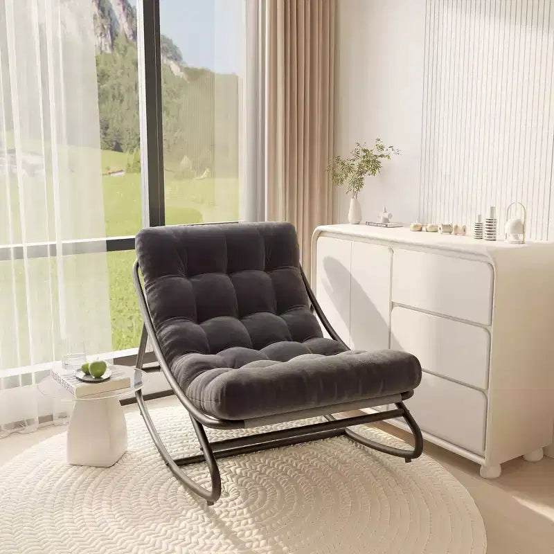 Papasan Rocking Chair with Cushion, Oversized Outdoor Rocking Chair, All Weather Rocking Papasan Chair for Bedroom/Living Room/Porch/Garden/Patio