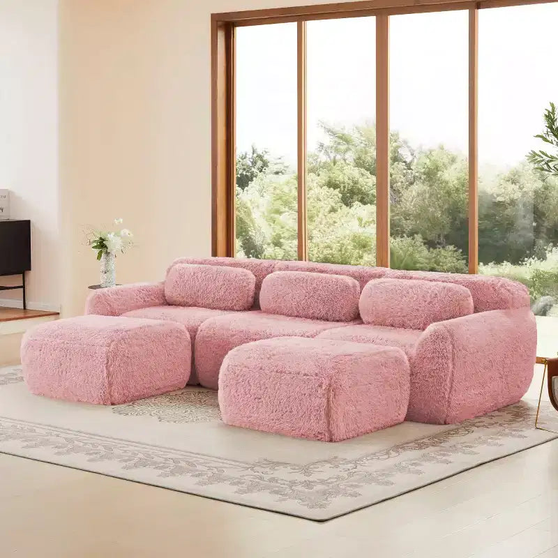 Modular Sectional Sofa with 2 Ottomans, Deep Seat Sectional Sleeper Sofa, Modern Small Sectional for Living Room & Bedroom-Panipeachy