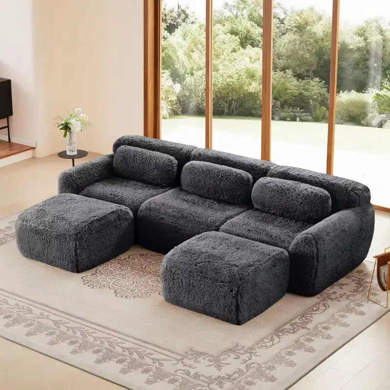 Modular Sectional Sofa with 2 Ottomans, Deep Seat Sectional Sleeper Sofa, Modern Small Sectional for Living Room & Bedroom-Panipeachy