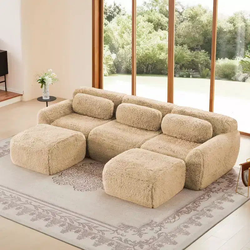Modular Sectional Sofa with 2 Ottomans, Deep Seat Sectional Sleeper Sofa, Modern Small Sectional for Living Room & Bedroom-Panipeachy
