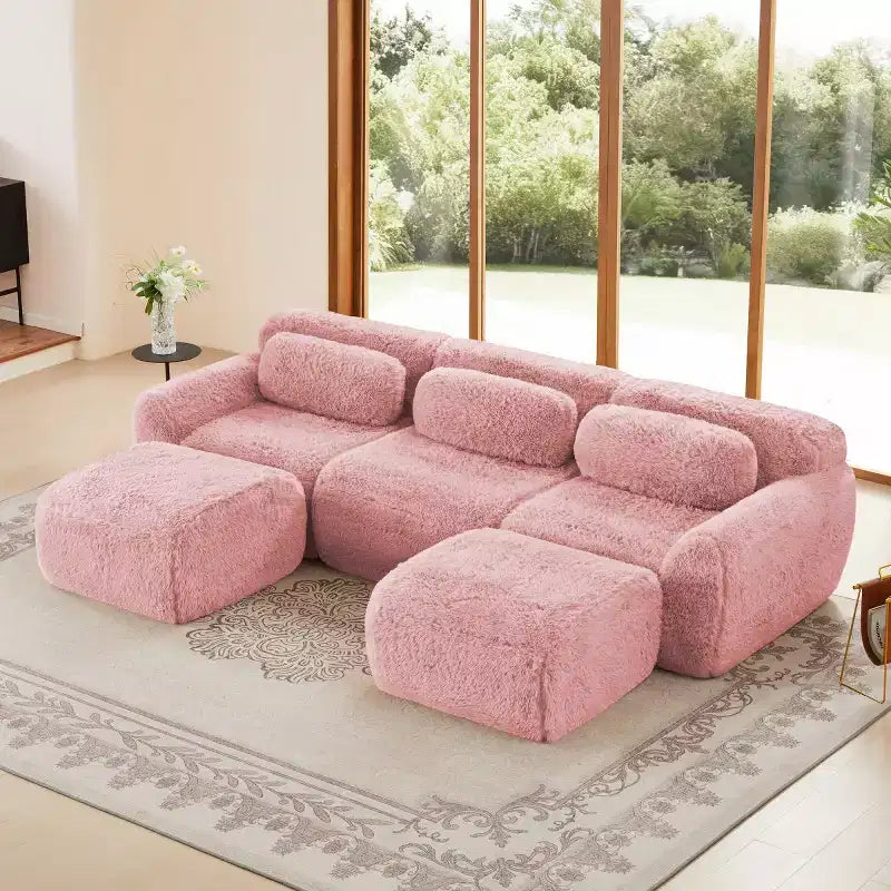 Modular Sectional Sofa with 2 Ottomans, Deep Seat Sectional Sleeper Sofa, Modern Small Sectional for Living Room & Bedroom-Panipeachy