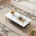TUYOHW 2-Tier Coffee Table for Living Room,47.2 Rectangular Center Table for Living Room,Wooden Side Table with Metal Frame,White/Gold