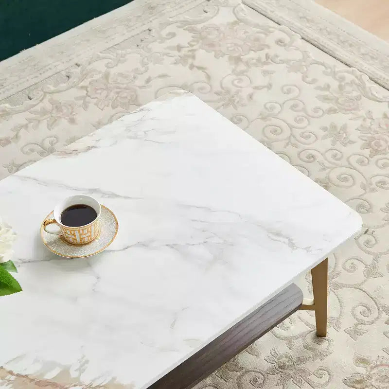 TUYOHW 2-Tier Coffee Table for Living Room,47.2 Rectangular Center Table for Living Room,Wooden Side Table with Metal Frame,White/Gold