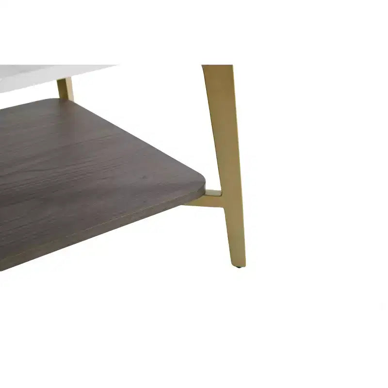 TUYOHW 2-Tier Coffee Table for Living Room,47.2 Rectangular Center Table for Living Room,Wooden Side Table with Metal Frame,White/Gold