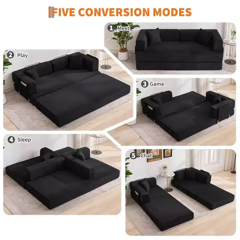 78.7 Oversized Chaise Lounge Chair Indoor, Oversized Corduroy Upholstered Boneless Sofa Bed w/2 Pillows, for Living Room, Bedroom