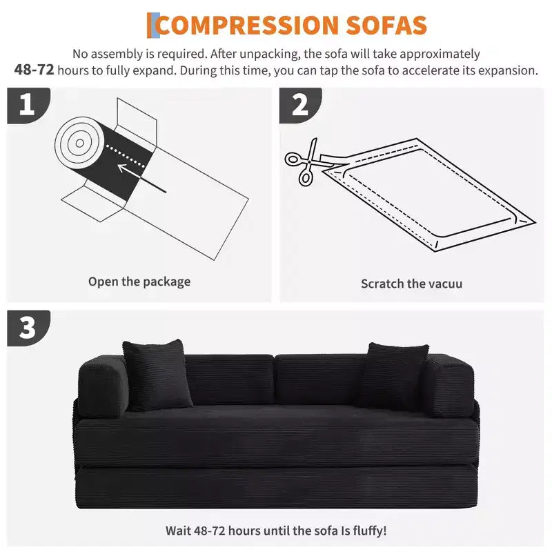 78.7 Oversized Chaise Lounge Chair Indoor, Oversized Corduroy Upholstered Boneless Sofa Bed w/2 Pillows, for Living Room, Bedroom