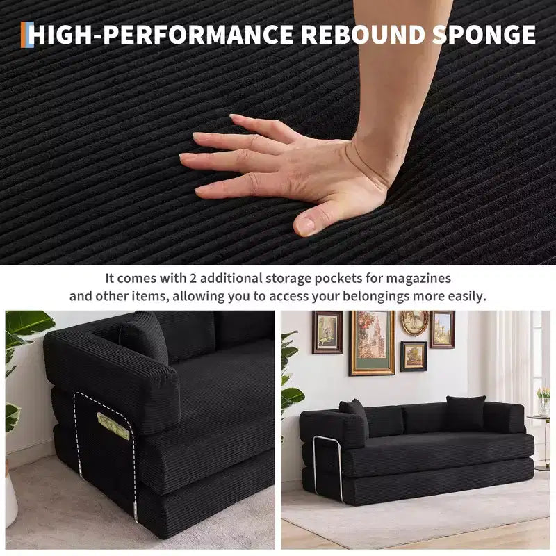 78.7 Oversized Chaise Lounge Chair Indoor, Oversized Corduroy Upholstered Boneless Sofa Bed w/2 Pillows, for Living Room, Bedroom