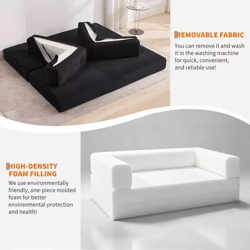 78.7 Oversized Chaise Lounge Chair Indoor, Oversized Corduroy Upholstered Boneless Sofa Bed w/2 Pillows, for Living Room, Bedroom