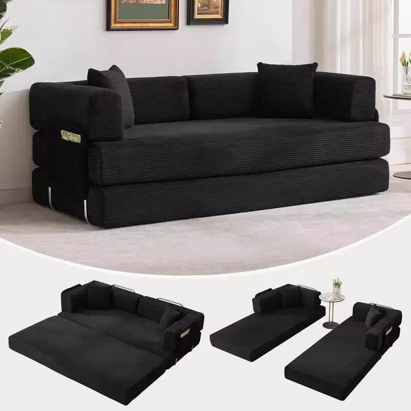 78.7 Oversized Chaise Lounge Chair Indoor, Oversized Corduroy Upholstered Boneless Sofa Bed w/2 Pillows, for Living Room, Bedroom