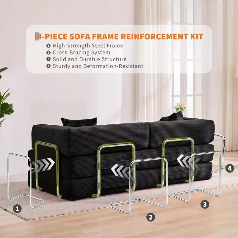 78.7 Oversized Chaise Lounge Chair Indoor, Oversized Corduroy Upholstered Boneless Sofa Bed w/2 Pillows, for Living Room, Bedroom