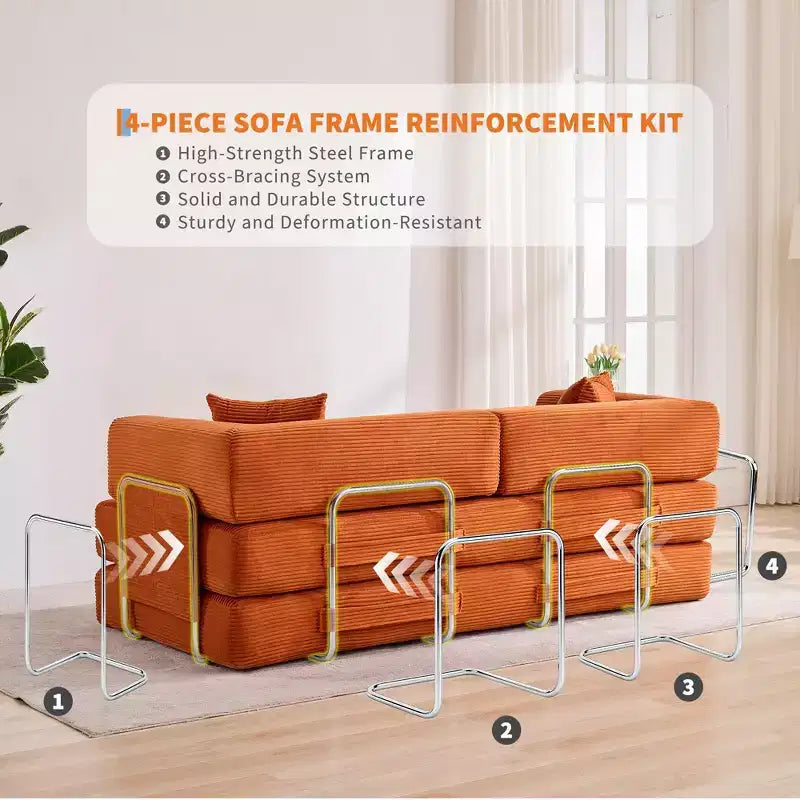78.7 Oversized Chaise Lounge Chair Indoor, Oversized Corduroy Upholstered Boneless Sofa Bed w/2 Pillows, for Living Room, Bedroom