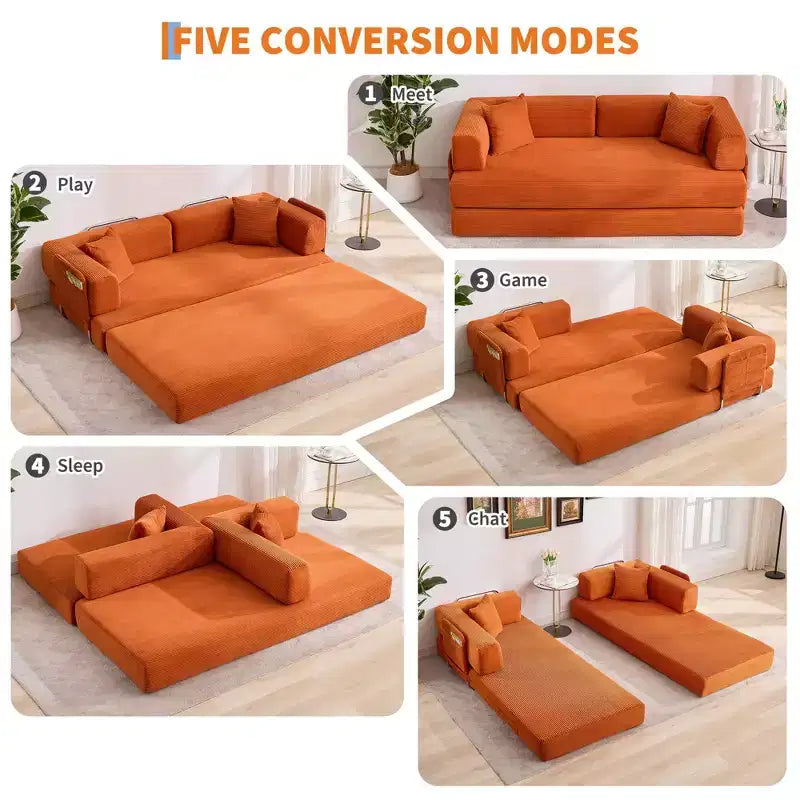 78.7 Oversized Chaise Lounge Chair Indoor, Oversized Corduroy Upholstered Boneless Sofa Bed w/2 Pillows, for Living Room, Bedroom