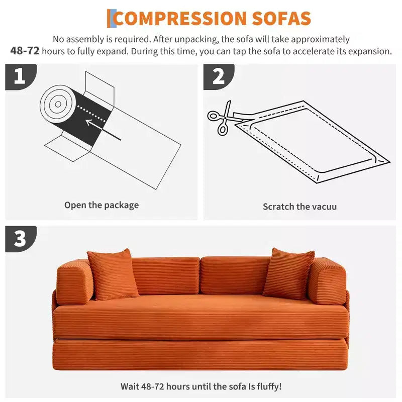 78.7 Oversized Chaise Lounge Chair Indoor, Oversized Corduroy Upholstered Boneless Sofa Bed w/2 Pillows, for Living Room, Bedroom