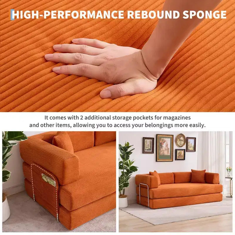 78.7 Oversized Chaise Lounge Chair Indoor, Oversized Corduroy Upholstered Boneless Sofa Bed w/2 Pillows, for Living Room, Bedroom