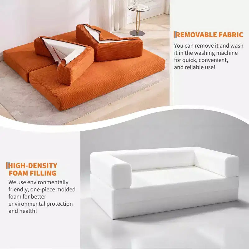 78.7 Oversized Chaise Lounge Chair Indoor, Oversized Corduroy Upholstered Boneless Sofa Bed w/2 Pillows, for Living Room, Bedroom
