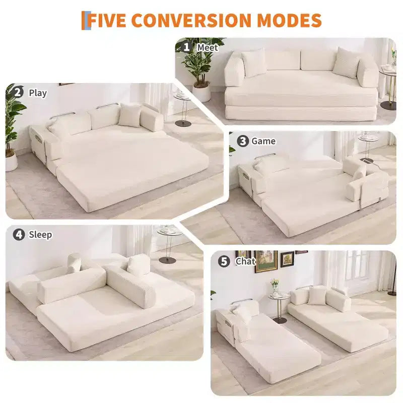 78.7 Oversized Chaise Lounge Chair Indoor, Oversized Corduroy Upholstered Boneless Sofa Bed w/2 Pillows, for Living Room, Bedroom