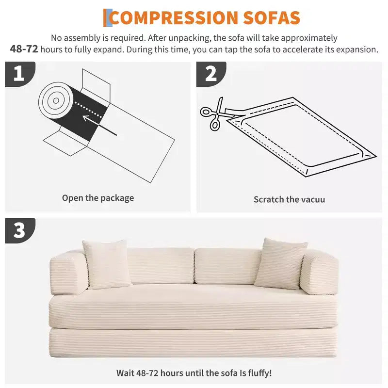 78.7 Oversized Chaise Lounge Chair Indoor, Oversized Corduroy Upholstered Boneless Sofa Bed w/2 Pillows, for Living Room, Bedroom