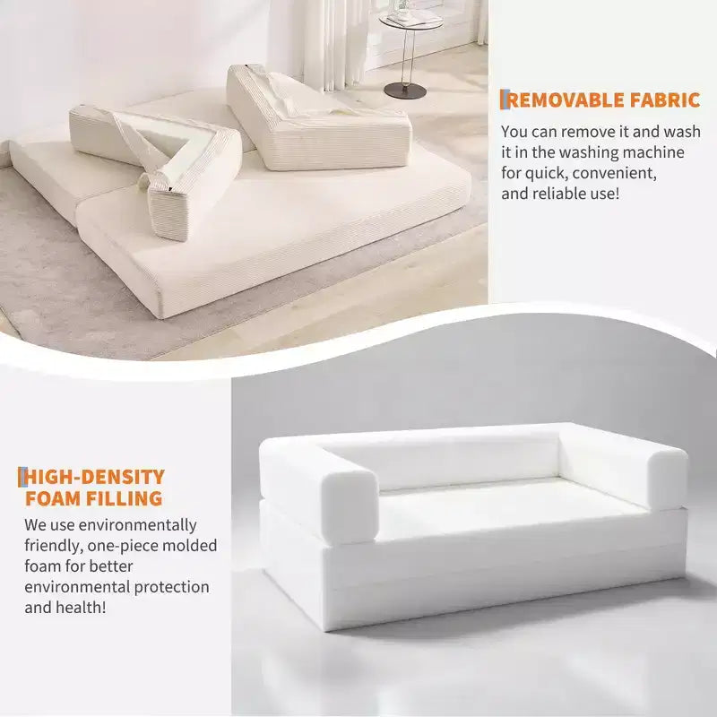 78.7 Oversized Chaise Lounge Chair Indoor, Oversized Corduroy Upholstered Boneless Sofa Bed w/2 Pillows, for Living Room, Bedroom