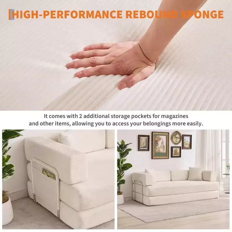 78.7 Oversized Chaise Lounge Chair Indoor, Oversized Corduroy Upholstered Boneless Sofa Bed w/2 Pillows, for Living Room, Bedroom