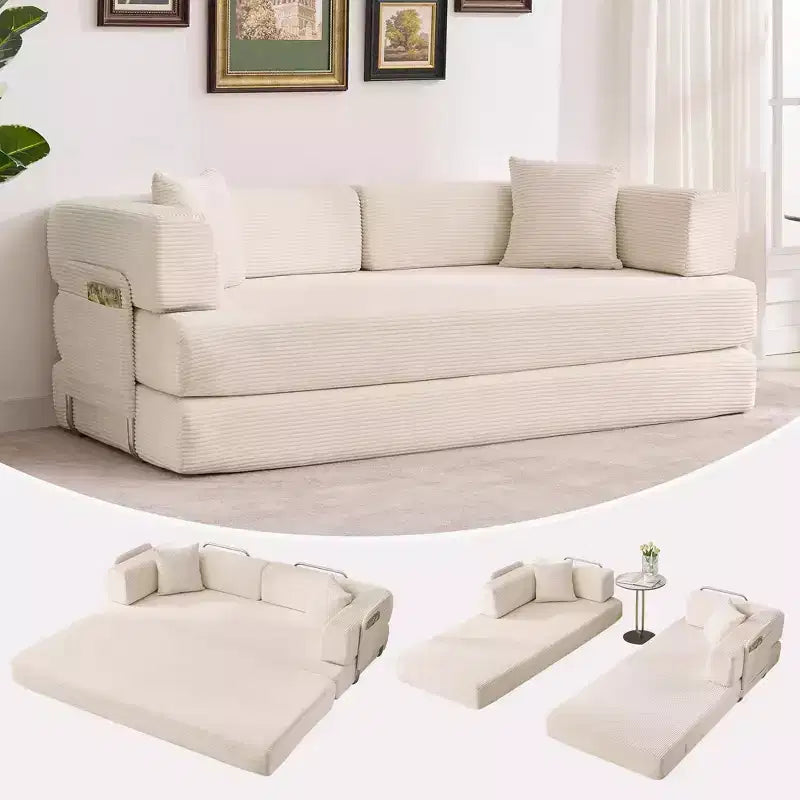 78.7 Oversized Chaise Lounge Chair Indoor, Oversized Corduroy Upholstered Boneless Sofa Bed w/2 Pillows, for Living Room, Bedroom