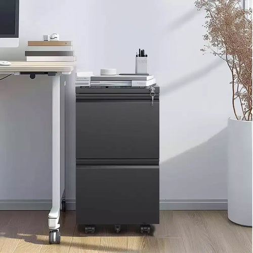 2 Drawer Filing Cabinet with Lock, Metal Mobile File Cabinet, Vertical File Cabinet, Modern Storage Cabinet , Pre-Assembled Except Wheels Black