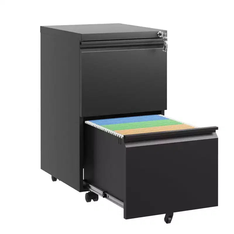 2 Drawer Filing Cabinet with Lock, Metal Mobile File Cabinet, Vertical File Cabinet, Modern Storage Cabinet , Pre-Assembled Except Wheels Black