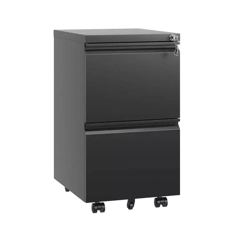 2 Drawer Filing Cabinet with Lock, Metal Mobile File Cabinet, Vertical File Cabinet, Modern Storage Cabinet , Pre-Assembled Except Wheels Black