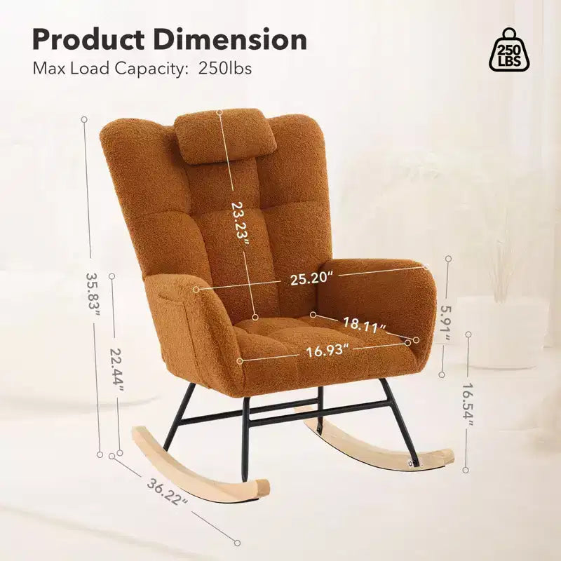 Rocking Chair Nursery Teddy, Upholstered Baby Fluffy Glider Rocker for Adults Small Spaces Indoor, Nursing Chairs for Living Room, Bedroom, Classroom
