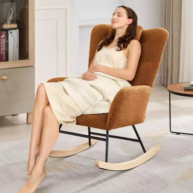 Rocking Chair Nursery Teddy, Upholstered Baby Fluffy Glider Rocker for Adults Small Spaces Indoor, Nursing Chairs for Living Room, Bedroom, Classroom