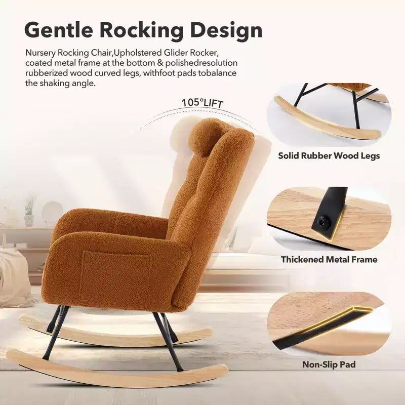 Rocking Chair Nursery Teddy, Upholstered Baby Fluffy Glider Rocker for Adults Small Spaces Indoor, Nursing Chairs for Living Room, Bedroom, Classroom