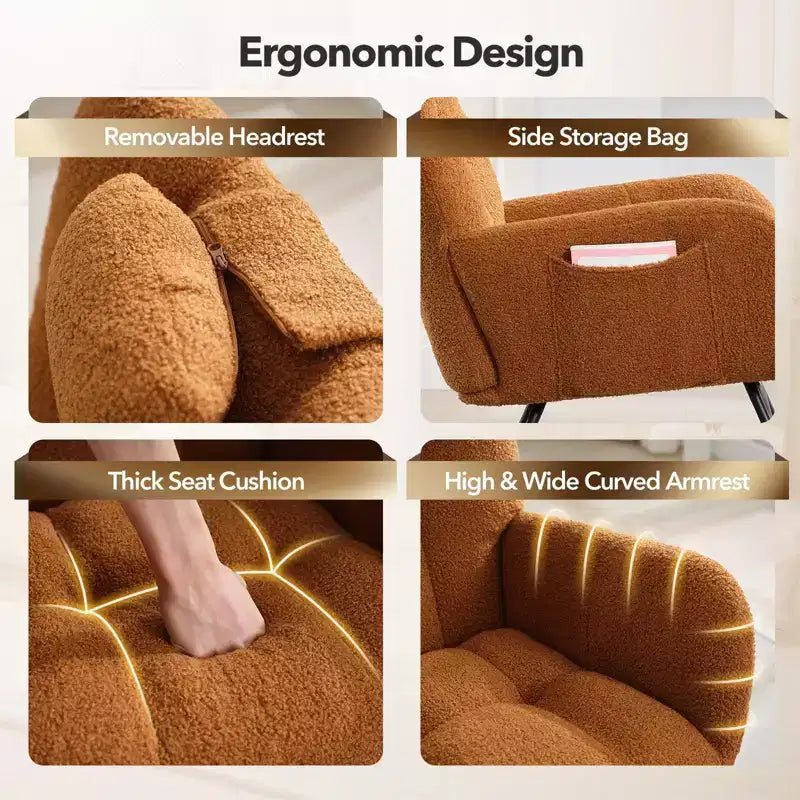 Rocking Chair Nursery Teddy, Upholstered Baby Fluffy Glider Rocker for Adults Small Spaces Indoor, Nursing Chairs for Living Room, Bedroom, Classroom