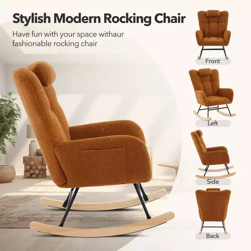 Rocking Chair Nursery Teddy, Upholstered Baby Fluffy Glider Rocker for Adults Small Spaces Indoor, Nursing Chairs for Living Room, Bedroom, Classroom