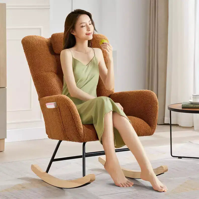 Rocking Chair Nursery Teddy, Upholstered Baby Fluffy Glider Rocker for Adults Small Spaces Indoor, Nursing Chairs for Living Room, Bedroom, Classroom