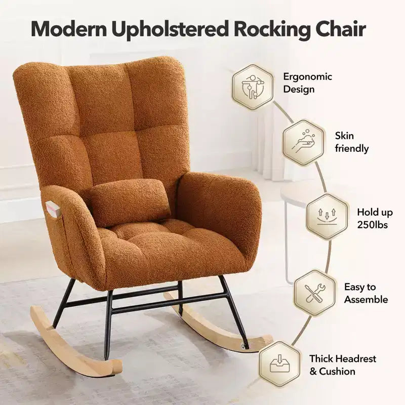 Rocking Chair Nursery Teddy, Upholstered Baby Fluffy Glider Rocker for Adults Small Spaces Indoor, Nursing Chairs for Living Room, Bedroom, Classroom