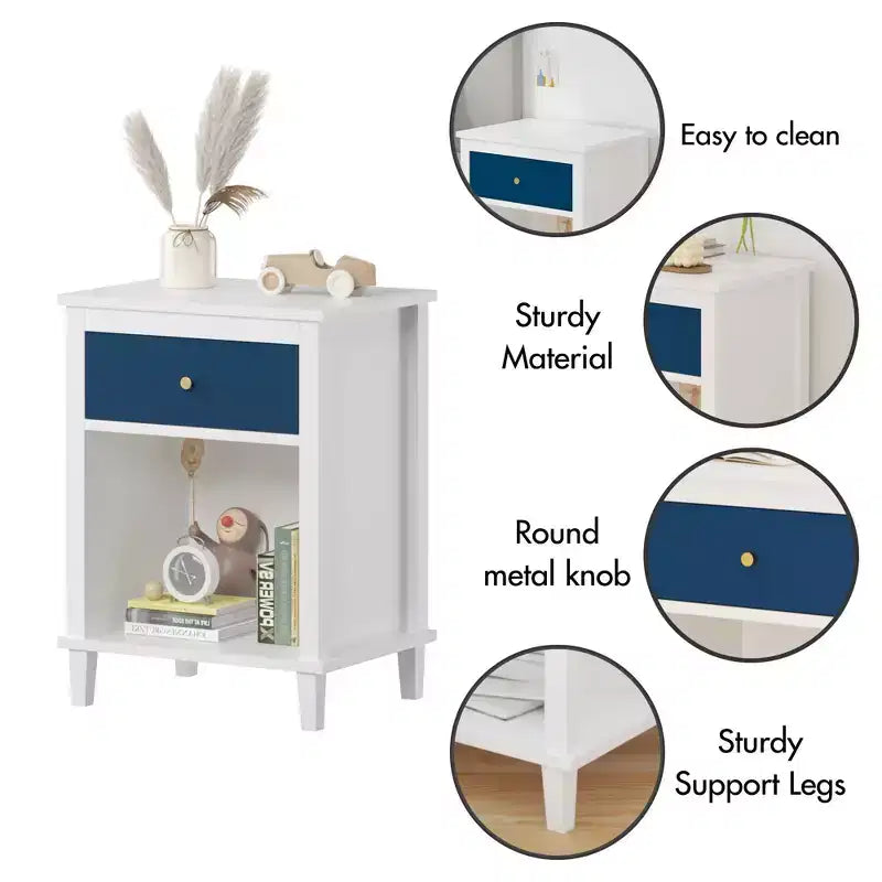 TUYOHW 26.77H Wood Nightstand with Drawer & Open Shelf,Bedside Table with Metal Handles for Kids,Adults,Bedrooms