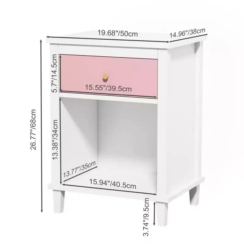 TUYOHW 26.77H Wood Nightstand with Drawer & Open Shelf,Bedside Table with Metal Handles for Kids,Adults,Bedrooms