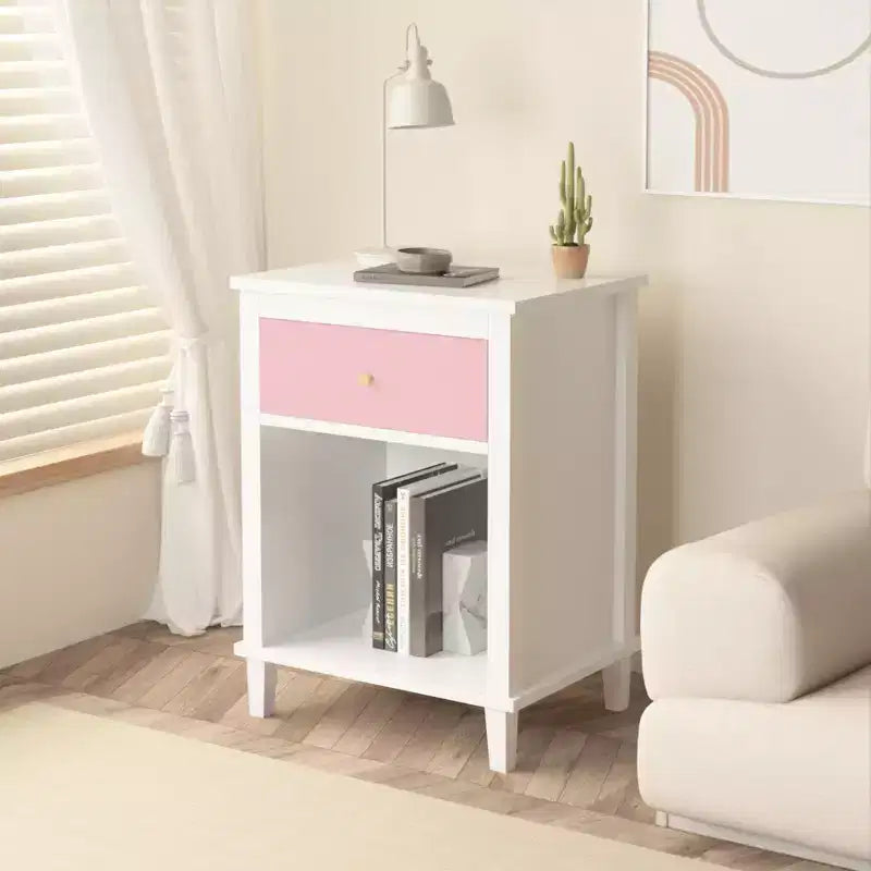 TUYOHW 26.77H Wood Nightstand with Drawer & Open Shelf,Bedside Table with Metal Handles for Kids,Adults,Bedrooms