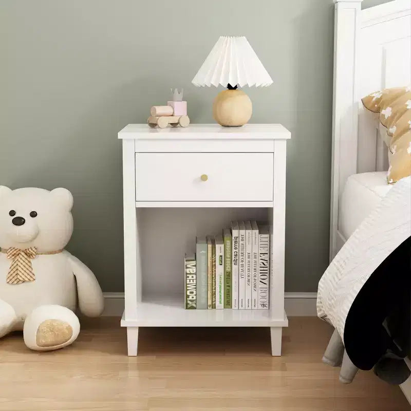 TUYOHW 26.77H Wood Nightstand with Drawer & Open Shelf,Bedside Table with Metal Handles for Kids,Adults,Bedrooms