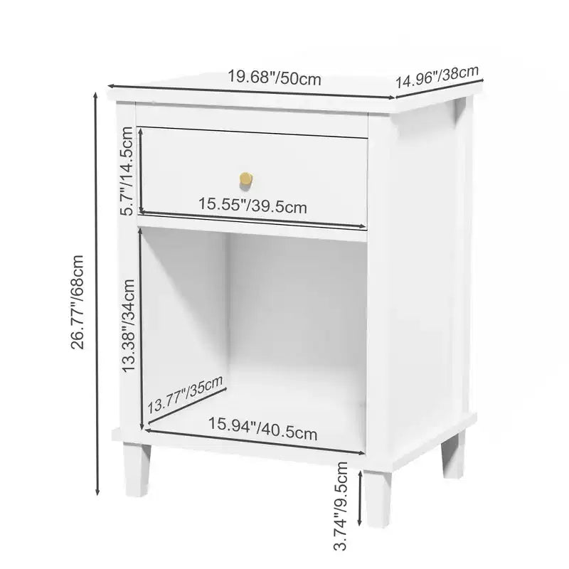 TUYOHW 26.77H Wood Nightstand with Drawer & Open Shelf,Bedside Table with Metal Handles for Kids,Adults,Bedrooms