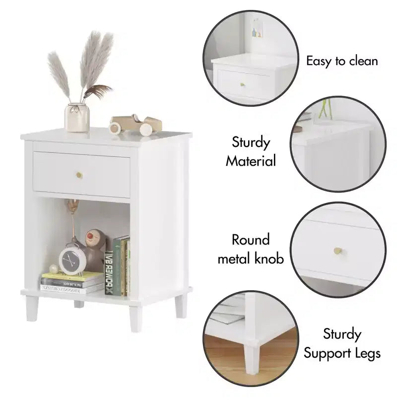 TUYOHW 26.77H Wood Nightstand with Drawer & Open Shelf,Bedside Table with Metal Handles for Kids,Adults,Bedrooms