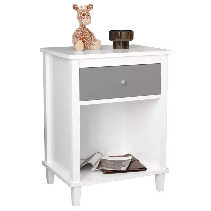 TUYOHW 26.77H Wood Nightstand with Drawer & Open Shelf,Bedside Table with Metal Handles for Kids,Adults,Bedrooms