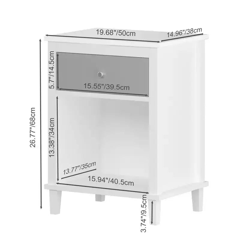 TUYOHW 26.77H Wood Nightstand with Drawer & Open Shelf,Bedside Table with Metal Handles for Kids,Adults,Bedrooms