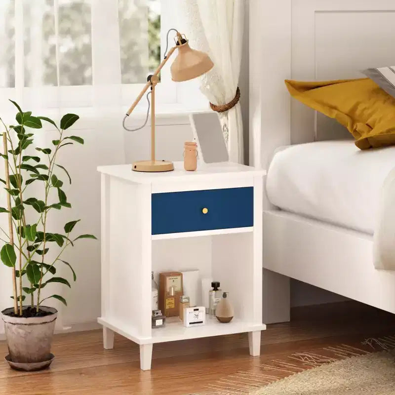 TUYOHW 26.77H Wood Nightstand with Drawer & Open Shelf,Bedside Table with Metal Handles for Kids,Adults,Bedrooms