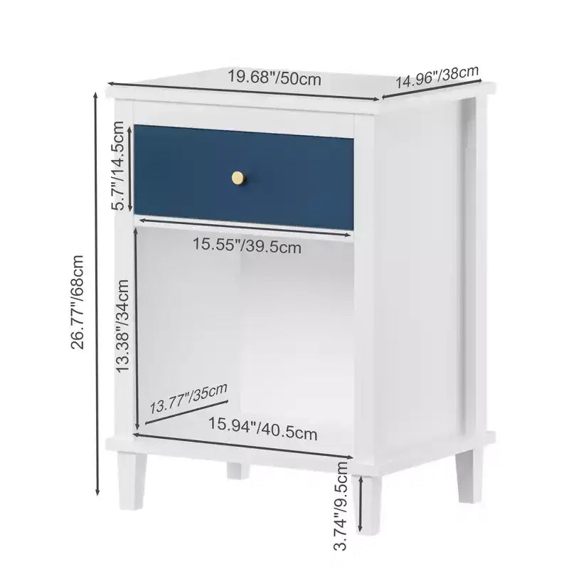 TUYOHW 26.77H Wood Nightstand with Drawer & Open Shelf,Bedside Table with Metal Handles for Kids,Adults,Bedrooms