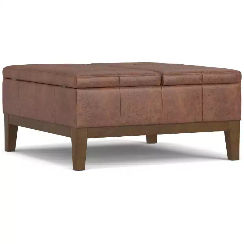 Lancaster 36 inch Wide Contemporary Square Storage Ottoman in Vegan Faux Leather