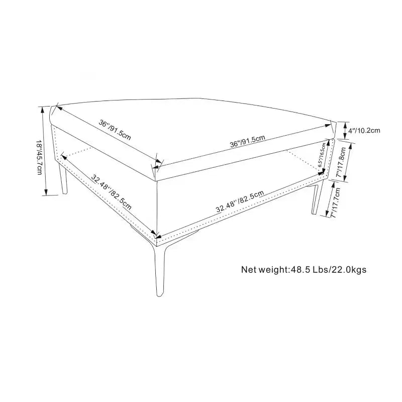 Lilah 36 inch Wide Contemporary Square Mid Century Coffee Table Storage Ottoman with Lift Up Lid in Polyester Linen