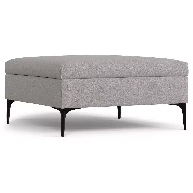 Lilah 36 inch Wide Contemporary Square Mid Century Coffee Table Storage Ottoman with Lift Up Lid in Polyester Linen